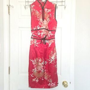 CDC Red Satin Qipao Mandarin Dress